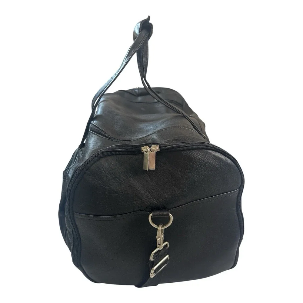 Extra Large Black Multi Pocket Leather Duffle Bag Travel